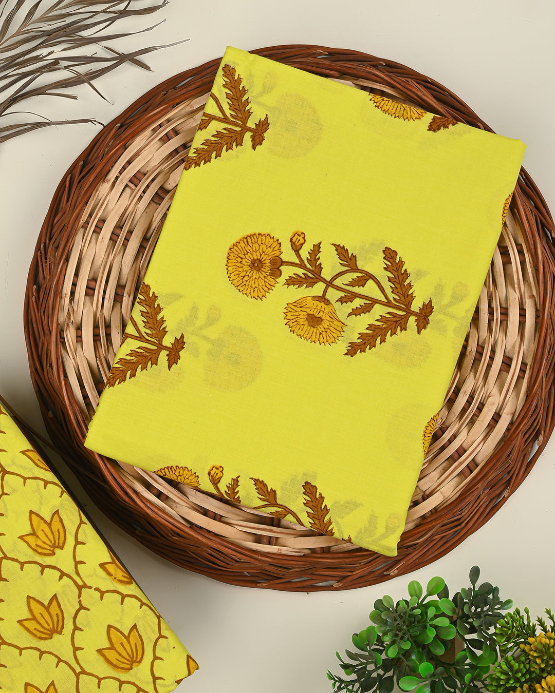 Exclusive Hand Block Printed Cotton Suit Top And Bottom Set (BSTB77)