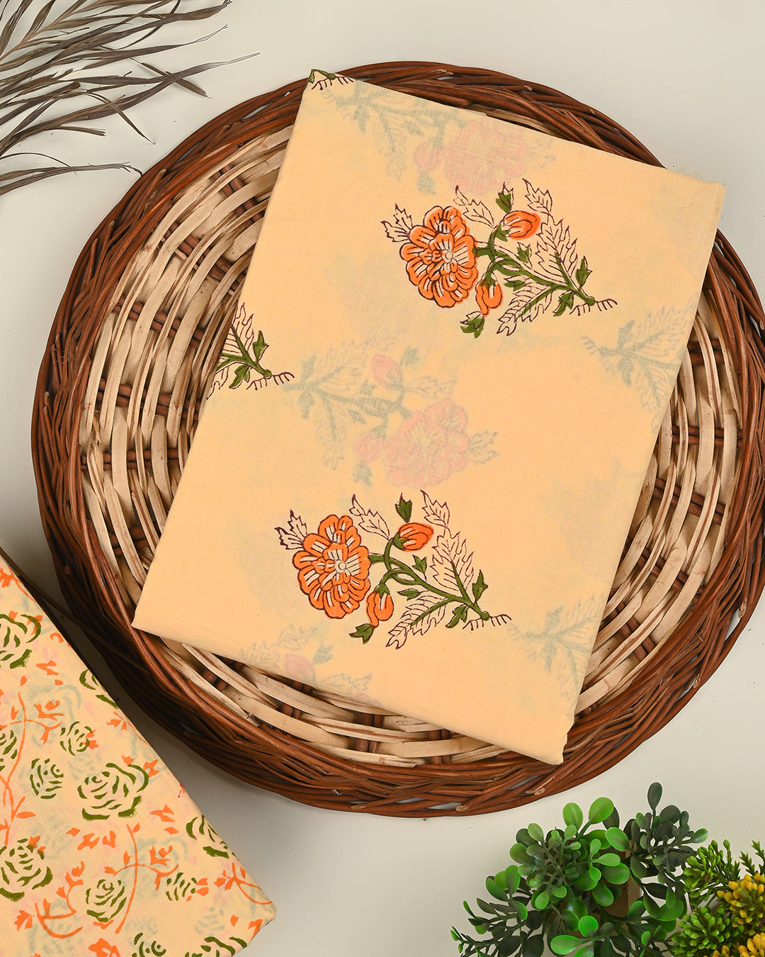 Premium Hand Block Printed Cotton Suit Top And Bottom Set (BSTB74)