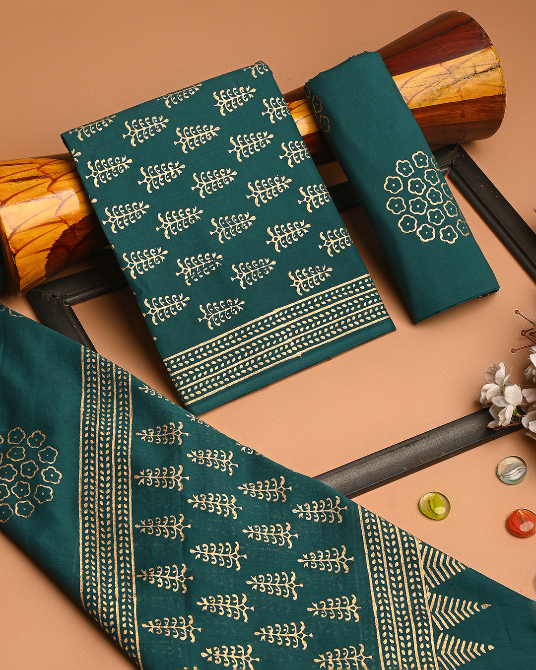 Graceful Gold printed Cotton Suit With Cotton Dupatta (BSCOTMU28)