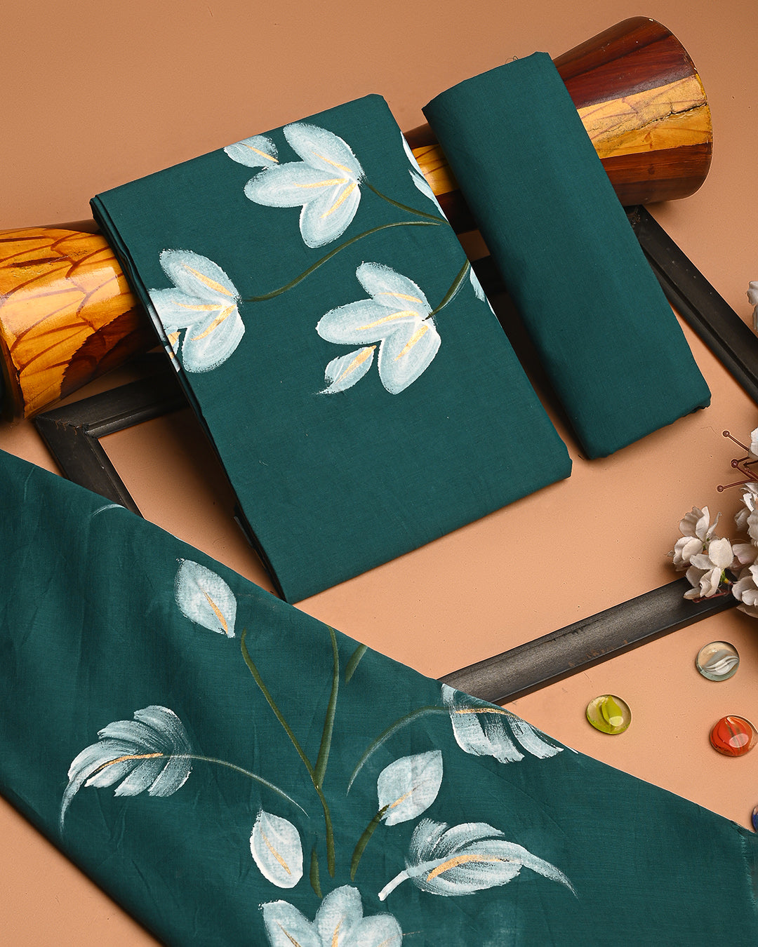 Premium Hand Painted Floral Cotton Suit With Cotton Dupatta (BSCOTMU51)