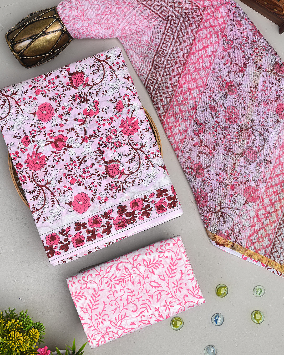 Exclusive Hand Block Print Cotton Suit With Kota Doria Dupatta(BSCOTKO01)