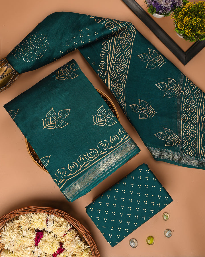 Sanganeri Hand Block Printed Cotton Suit With Kota Doria Dupatta BSCOTKO64