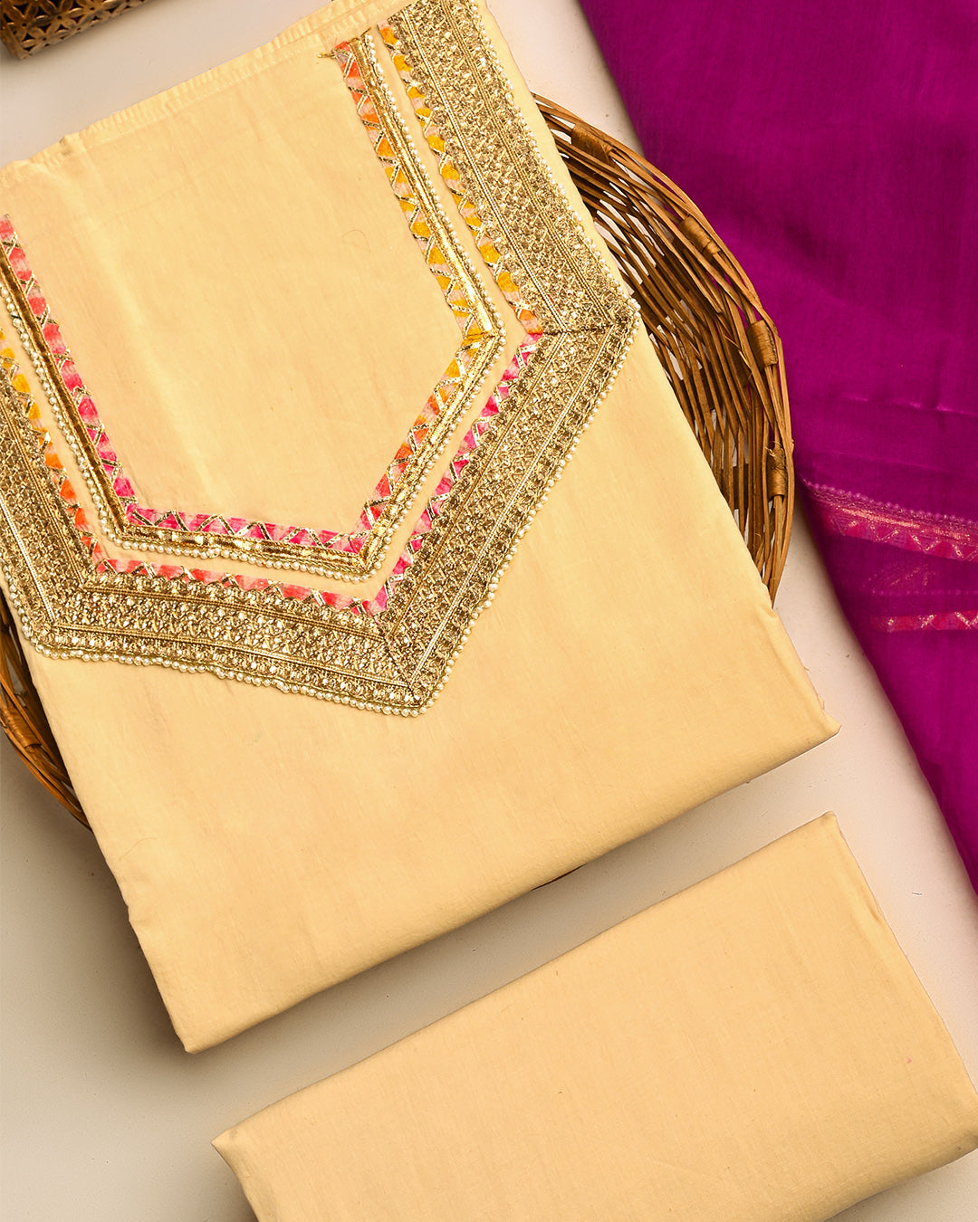 Pearl Purple Gota Unstitched Cotton Suit Set (BSSEC16)