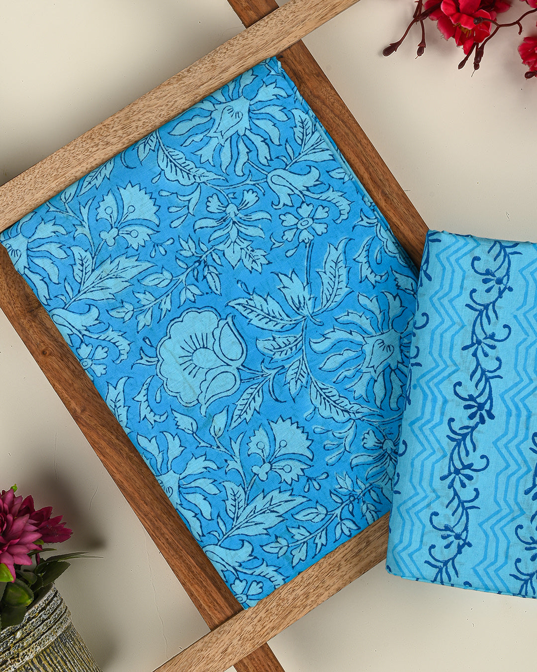 Premium Hand Block Printed Cotton Suit Top And Bottom Set (BSTB79)