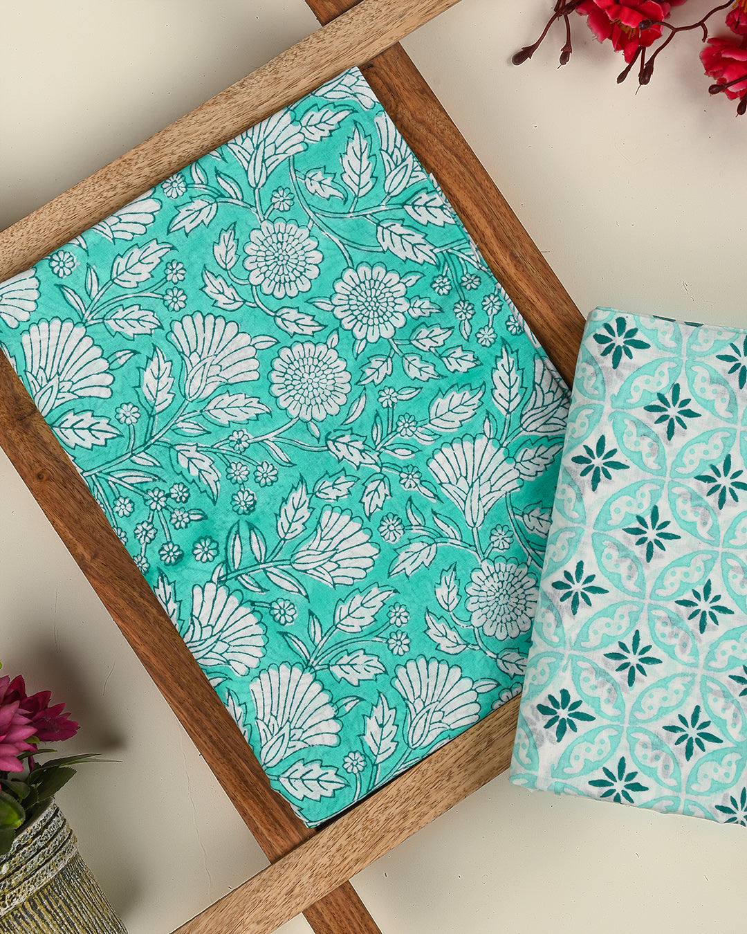 Premium Hand Block Printed Cotton Suit Top And Bottom Set (BSTB64)