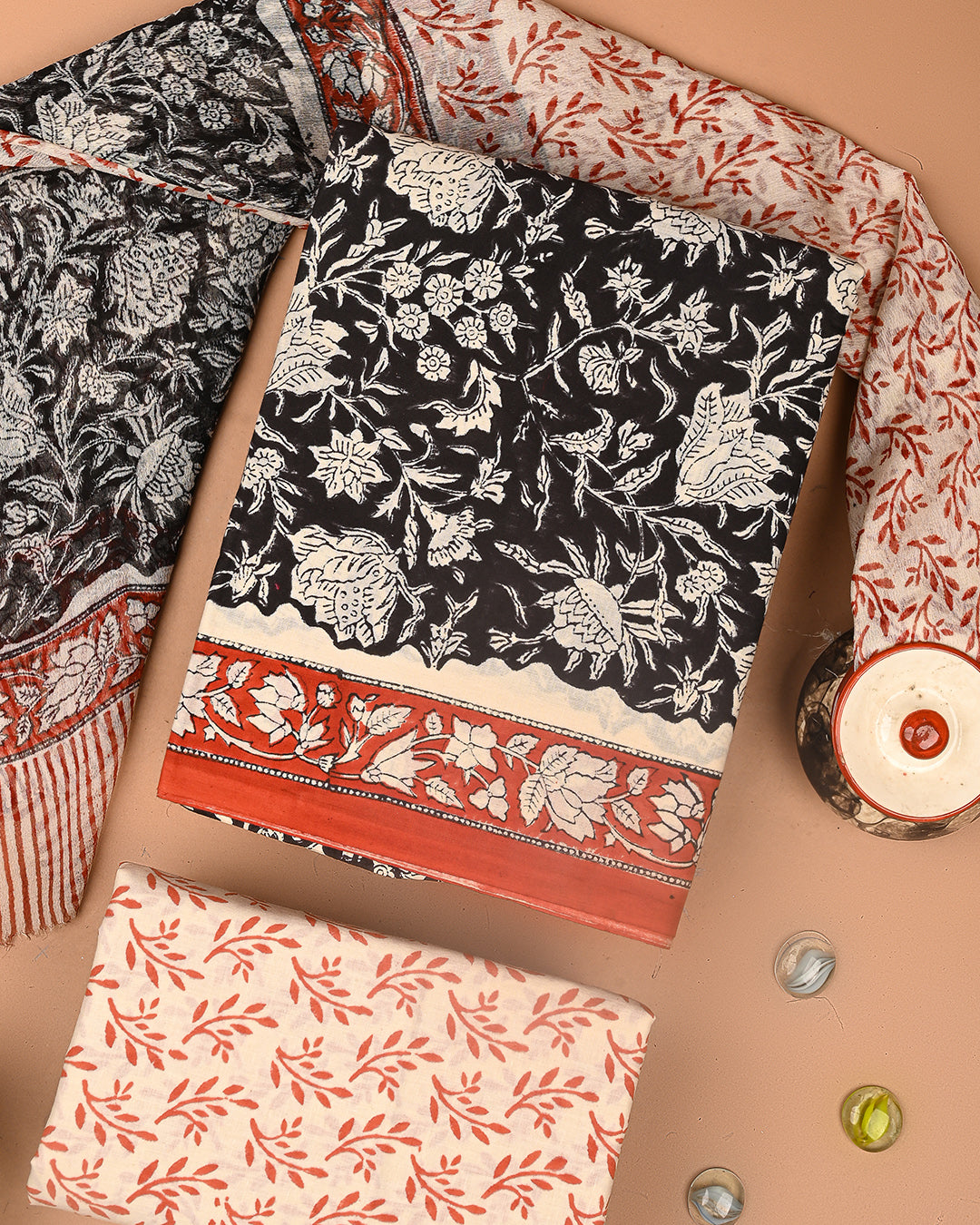 Tradiitional Sanganeri Printed Cotton Suit With Chiffon Dupatta (BSCOTCH53)