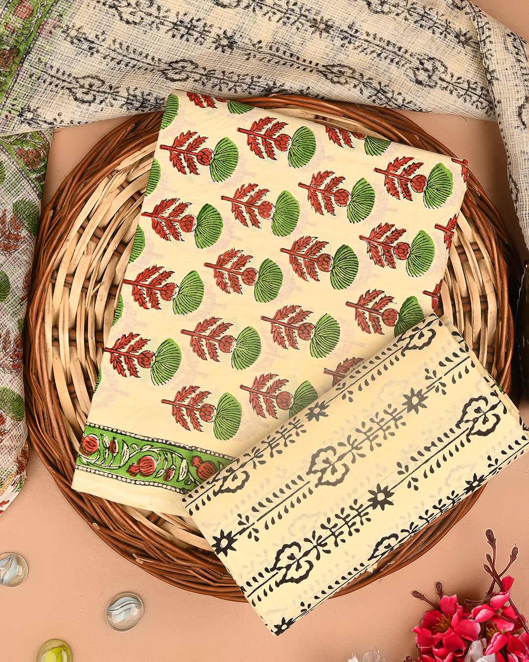 Exclusive Hand Block Print Cotton Suit With Kota Doria Dupatta(BSCOTKO111)