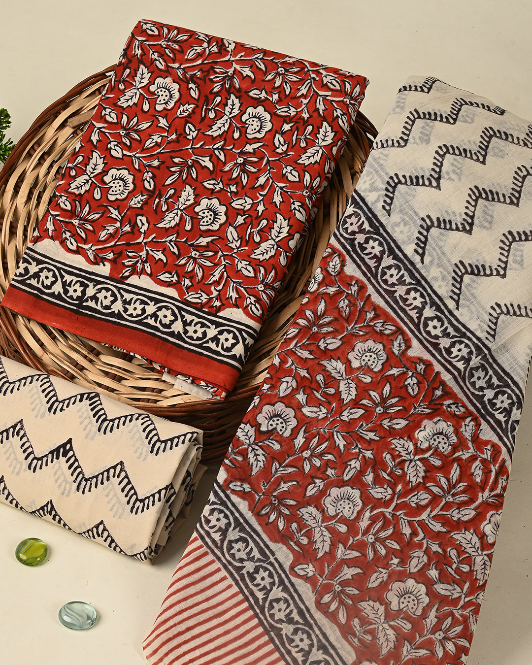 Traditional Sanganeri Printed Cotton Suit With Cotton Dupatta (BSCOTMU110)