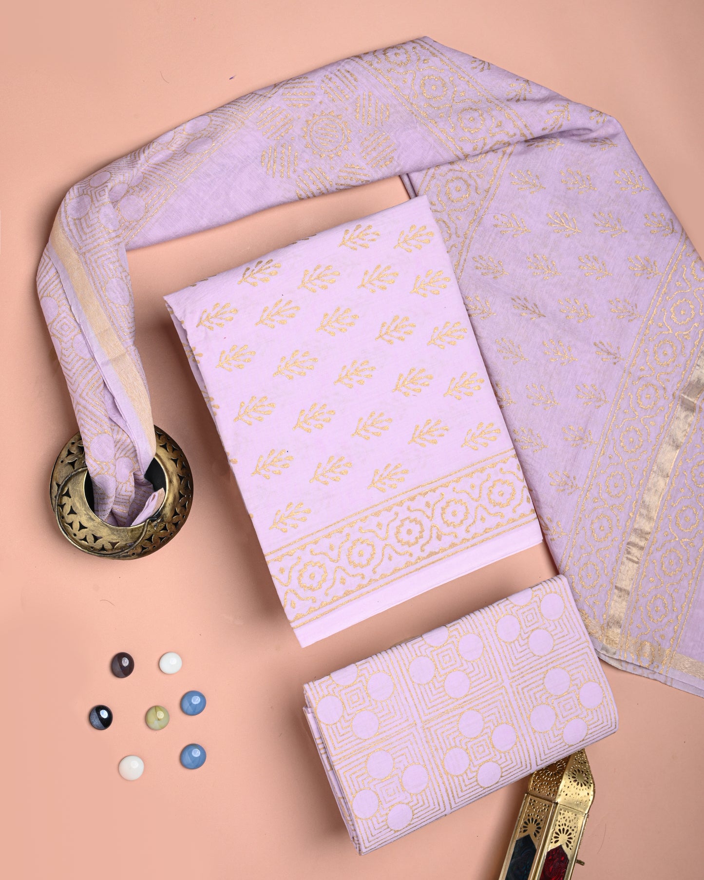 Hand Block Printed Cotton Suit With Chnaderi Dupatta BSCD04