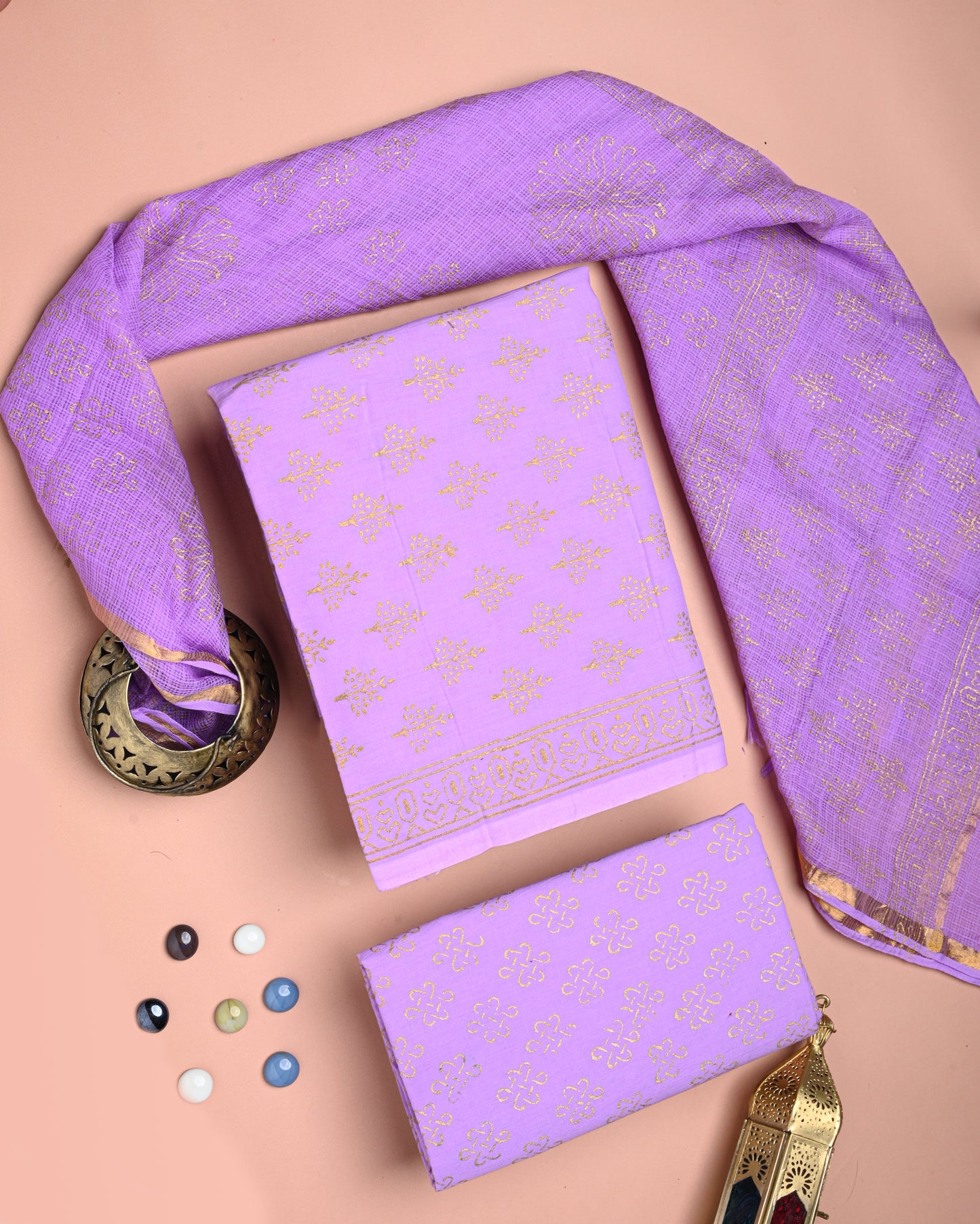 Exclusive Hand Block Print Cotton Suit With Kota Doria Dupatta(BSCOTKO89)