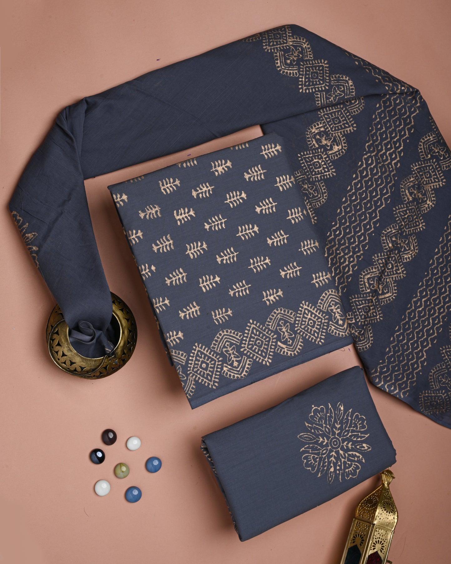 New Exclusive Gold print Cotton Suit With Cotton Dupatta (BSCOTMU59)