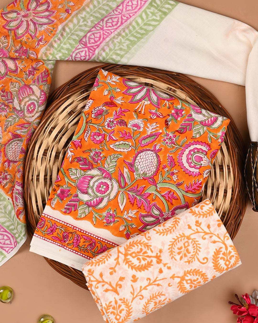 Traditional Sanganeri Printed Cotton Suit With Cotton Dupatta(BSCOTMU88)