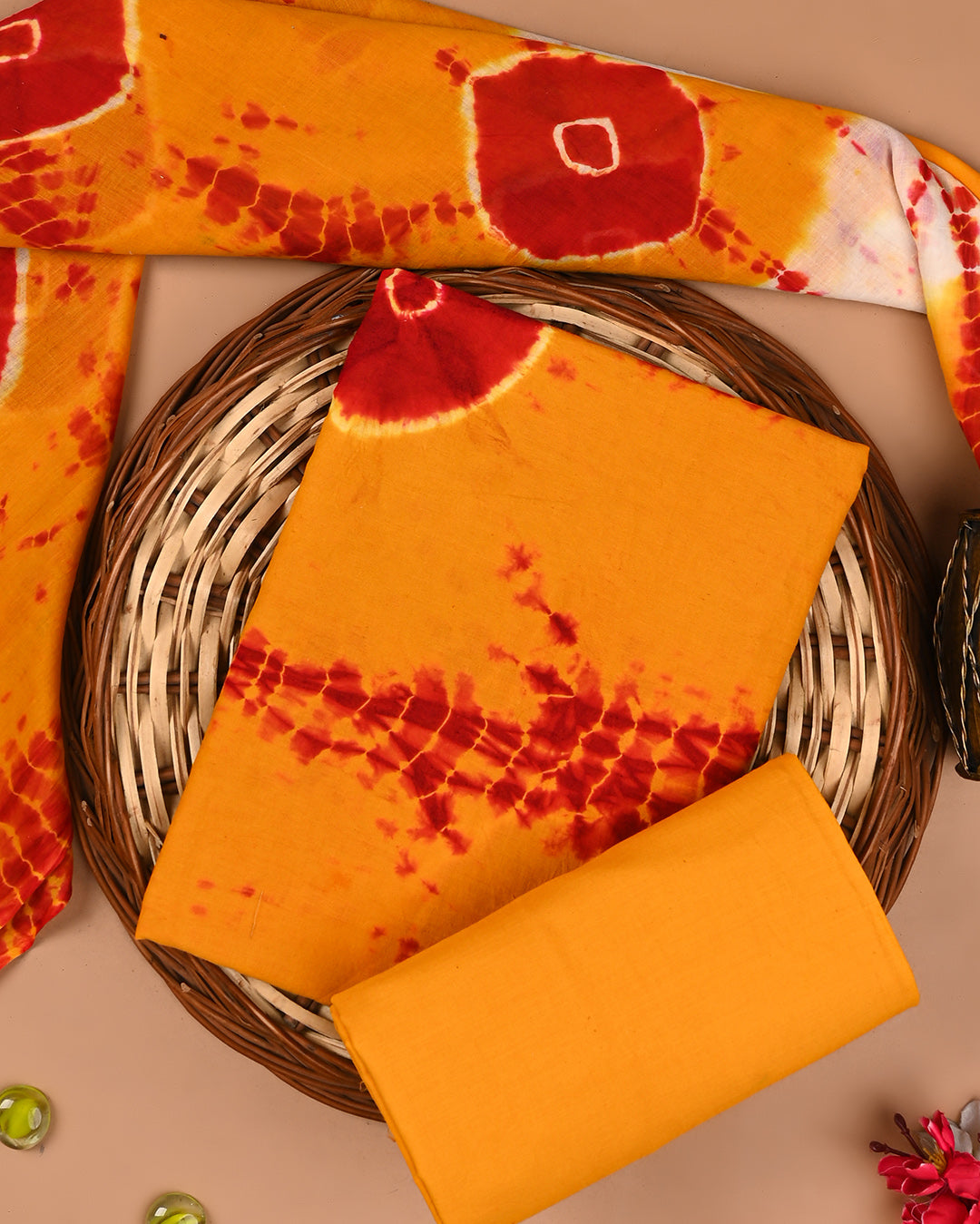 Traditional Tie and Dye Printed Cotton Suit With Cotton Dupatta(BSCOTMU81)