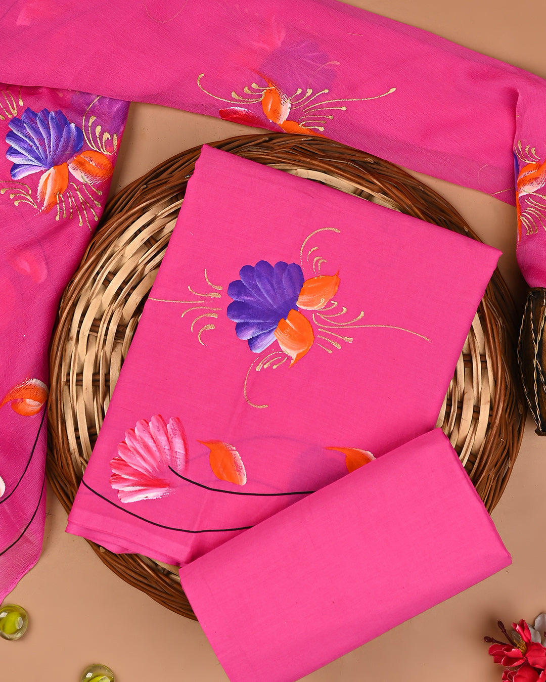 Exclusive Hand Painted Cotton Suit With Chiffon Dupatta (BSCOTCH21)