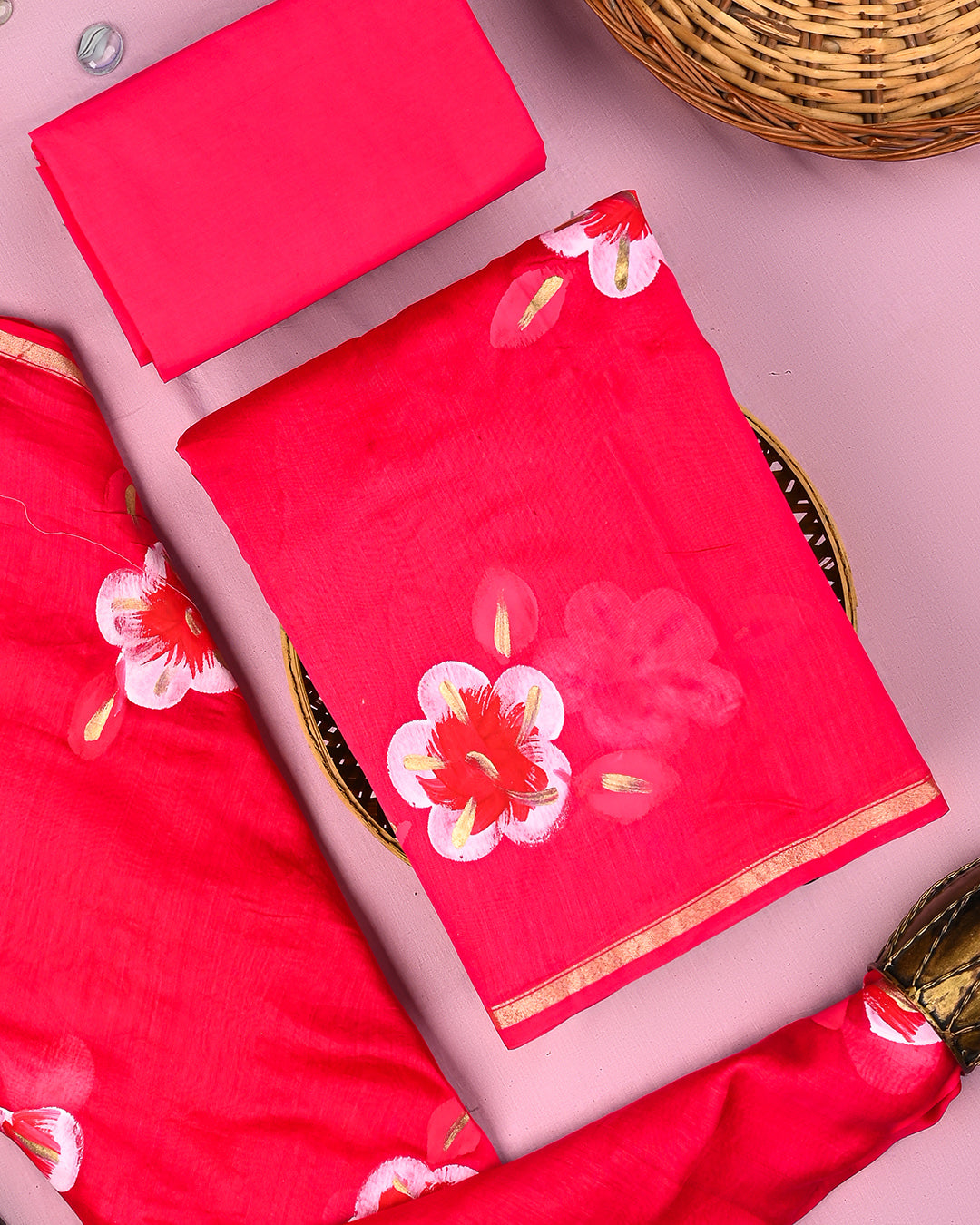 Traditional Hand Painted Chanderi Silk Suit Set (BSCHACH32)