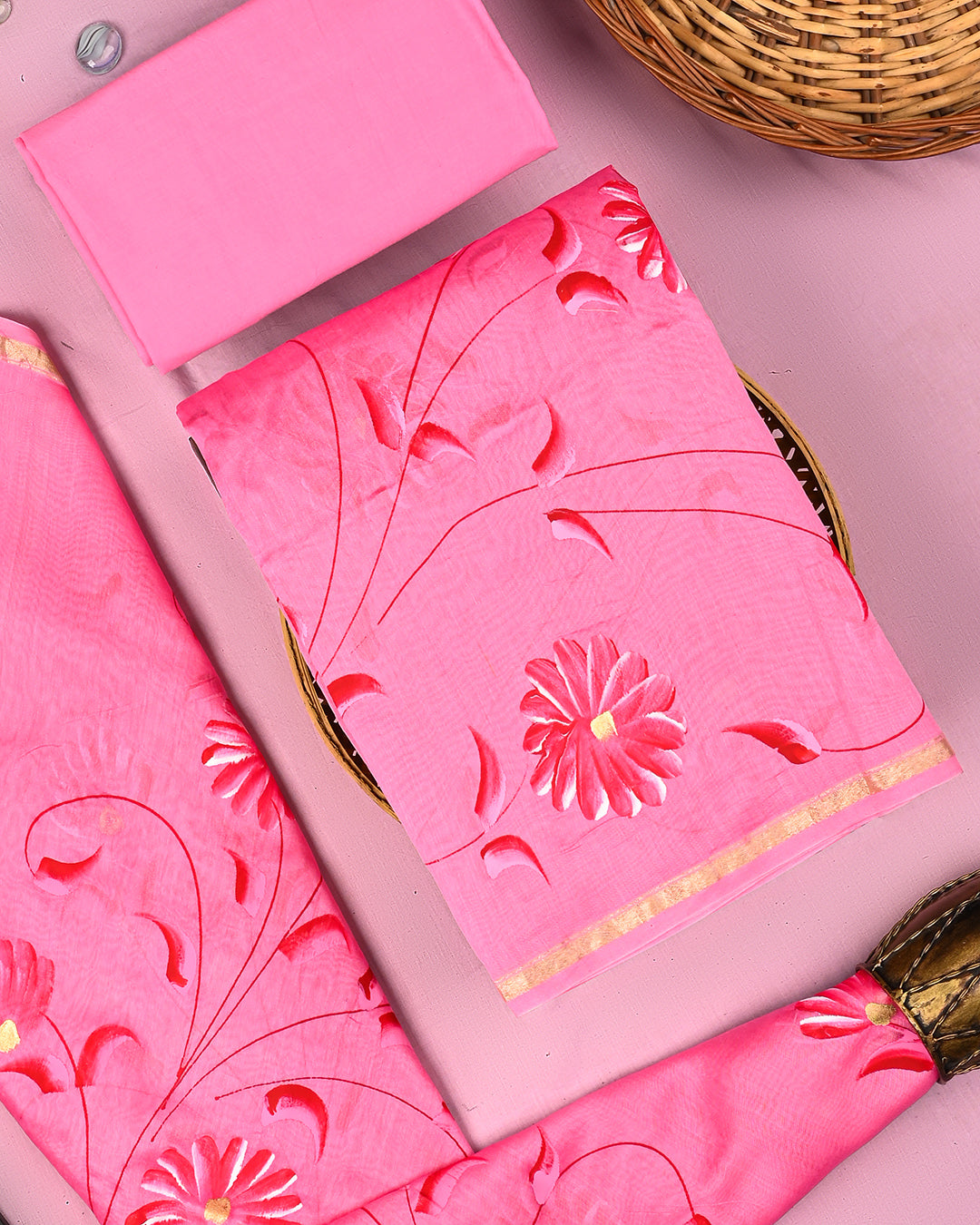 Traditional Hand Painted Chanderi Silk Suit Set (BSCHACH35)