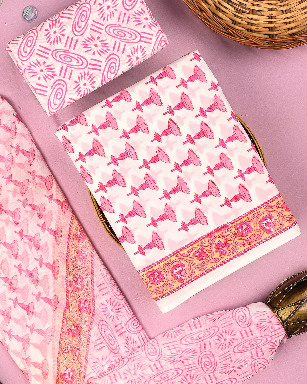 Premium Sanganeri Printed Cotton Suit With Chiffon Dupatta (BSCOTCH33)