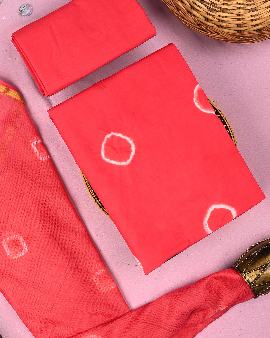 Traditional Tie and Dye Print Cotton Suit With Kota Doria Dupatta(BSCOTKO106)