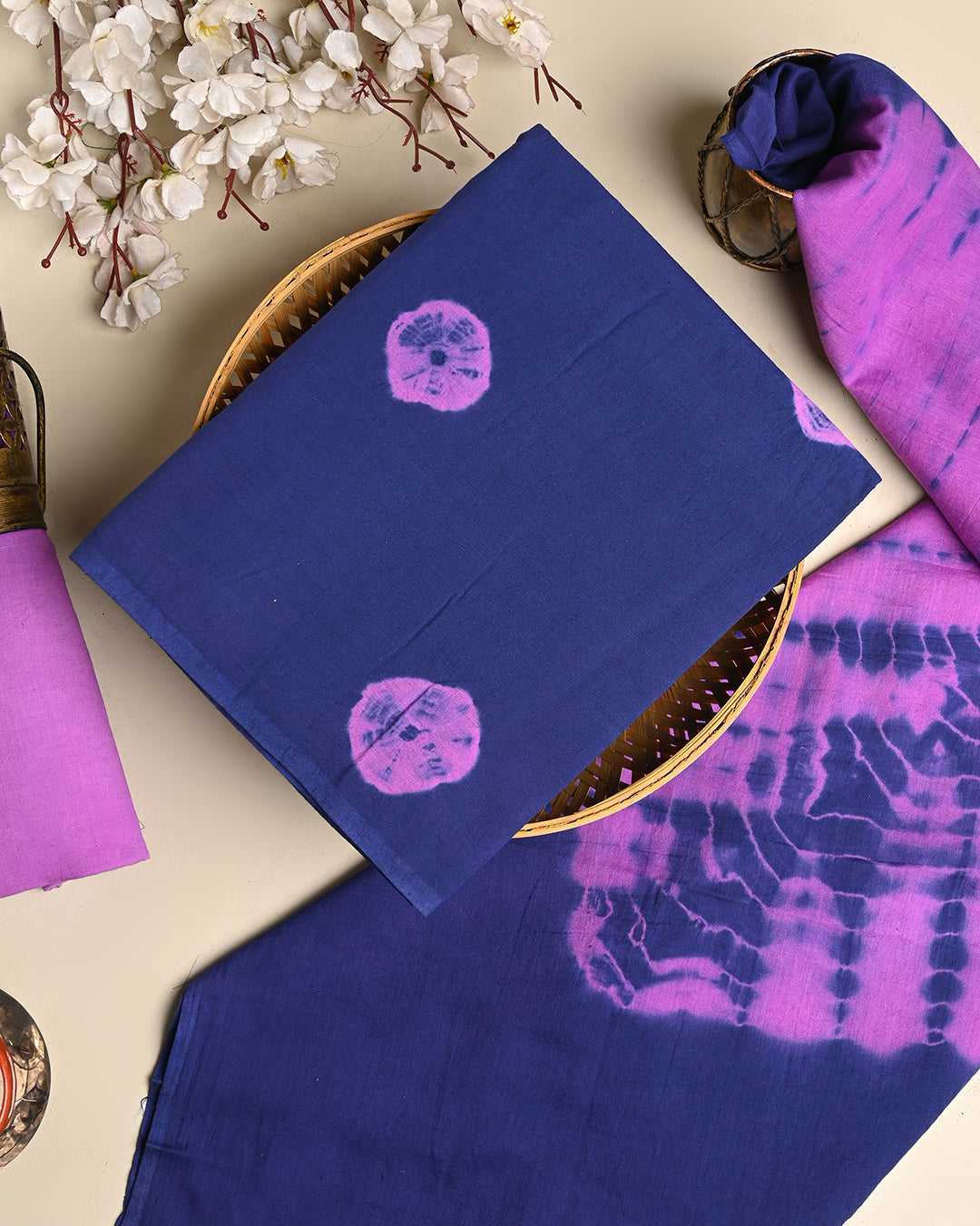 Traditional Tie and Dye Printed Cotton Suit With Cotton Dupatta (BSCOTMU17)