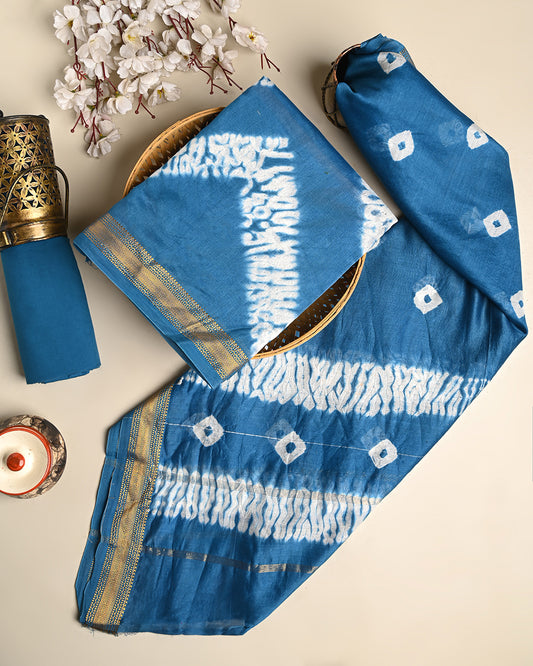 Traditioanal Tie and Dye Printed Maheshwari Silk Suit (BSMAHMA67)
