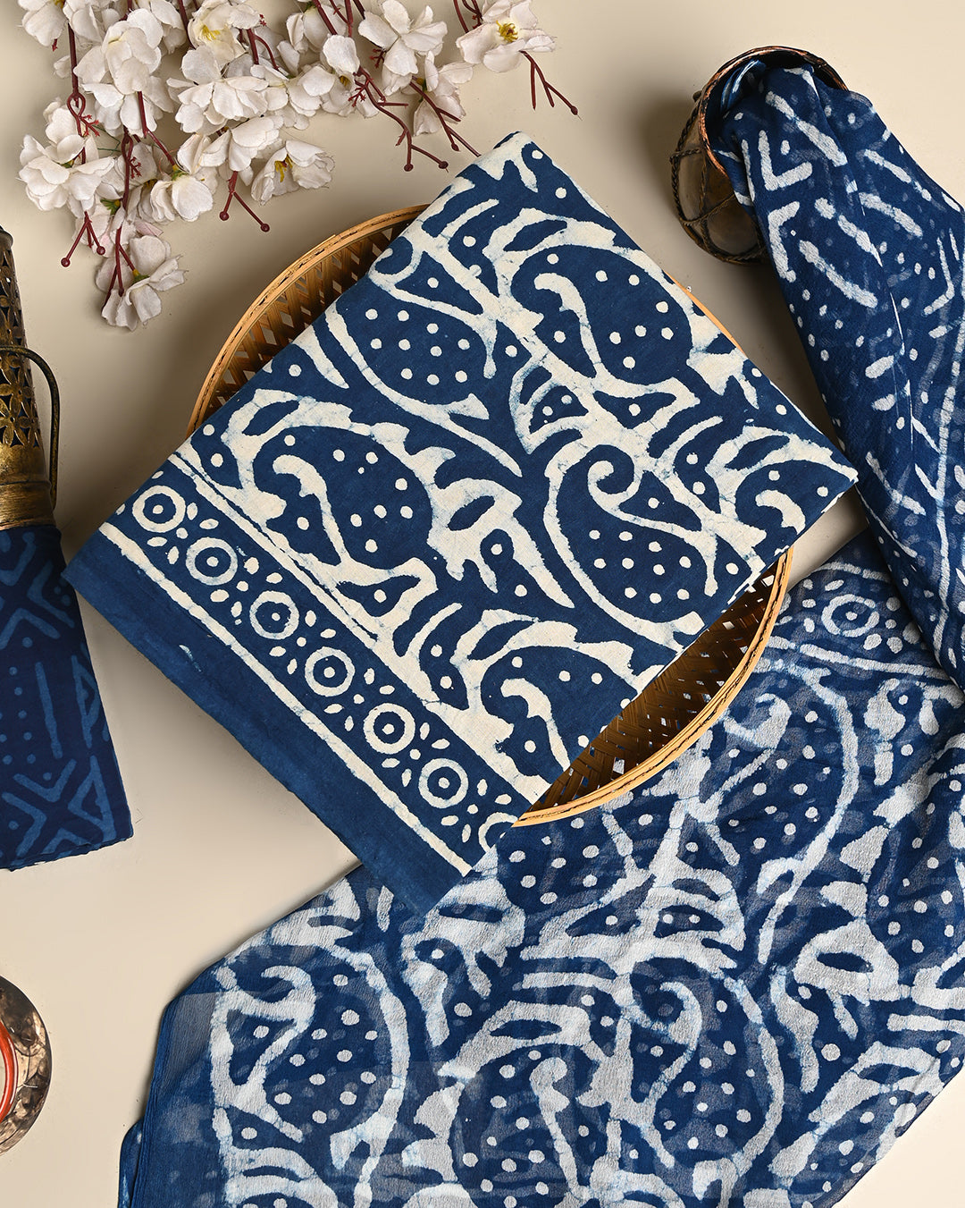 Premium Dabu Printed Cotton Suit With Chiffon Dupatta (BSCOTCH18)