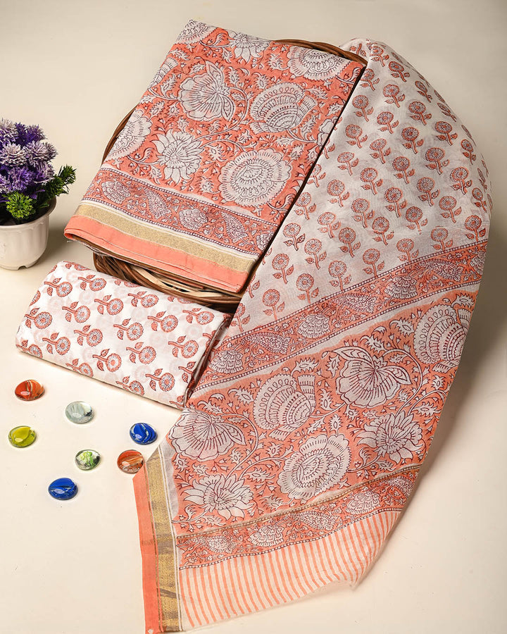 Exclusive Hand Block Gold And Khadi Printed Chanderi Silk Suit Set(BSCH04)