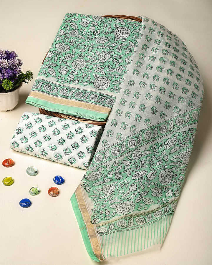Premium Hand Block Gold And Khadi Printed Chanderi Silk Suit Set(BSCH11)
