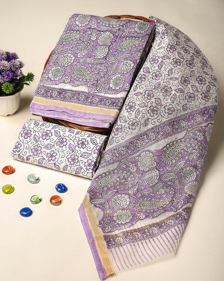 Premium Hand Block Gold And Khadi Printed Chanderi Silk Suit Set(BSCH12)