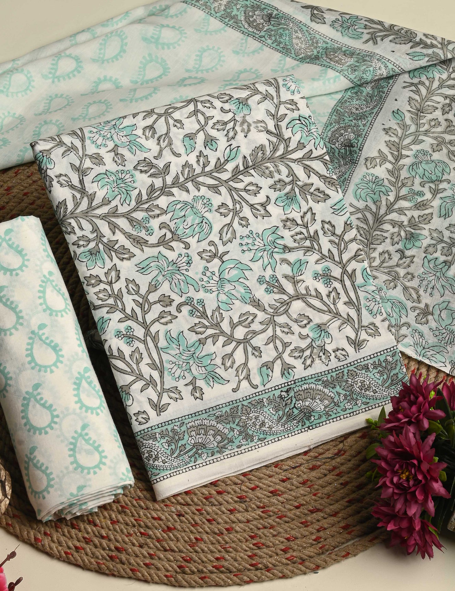 Elegant Hand Block Printed Cotton Suit With Cotton Dupatta (BSCOTMU38)