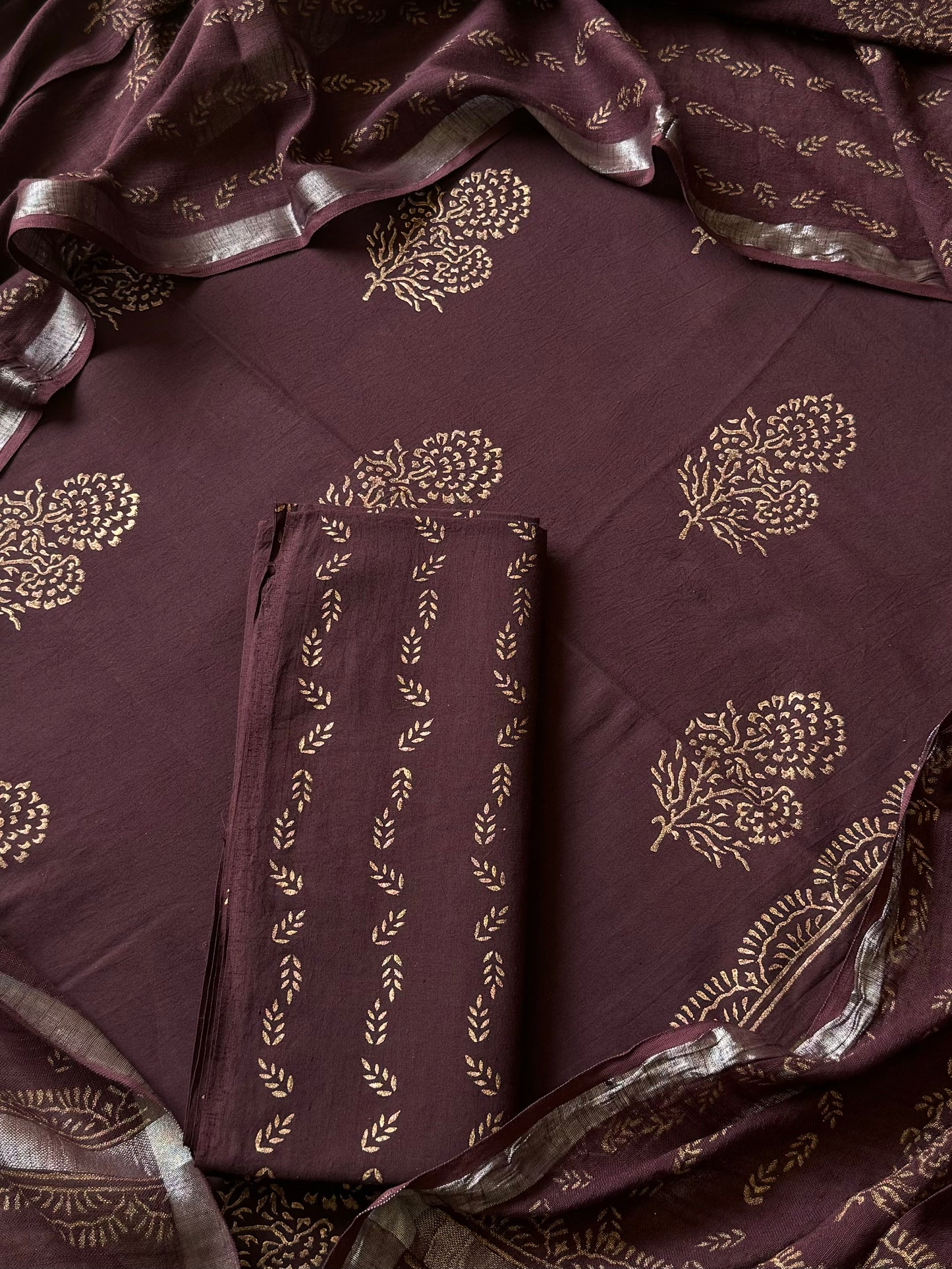 New Hand Block Printed Cotton Suit With Linen Dupatta BSLID12