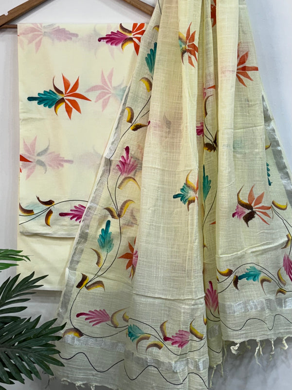 New Hand Printed Cotton Suit With Linen Dupatta BSLID16