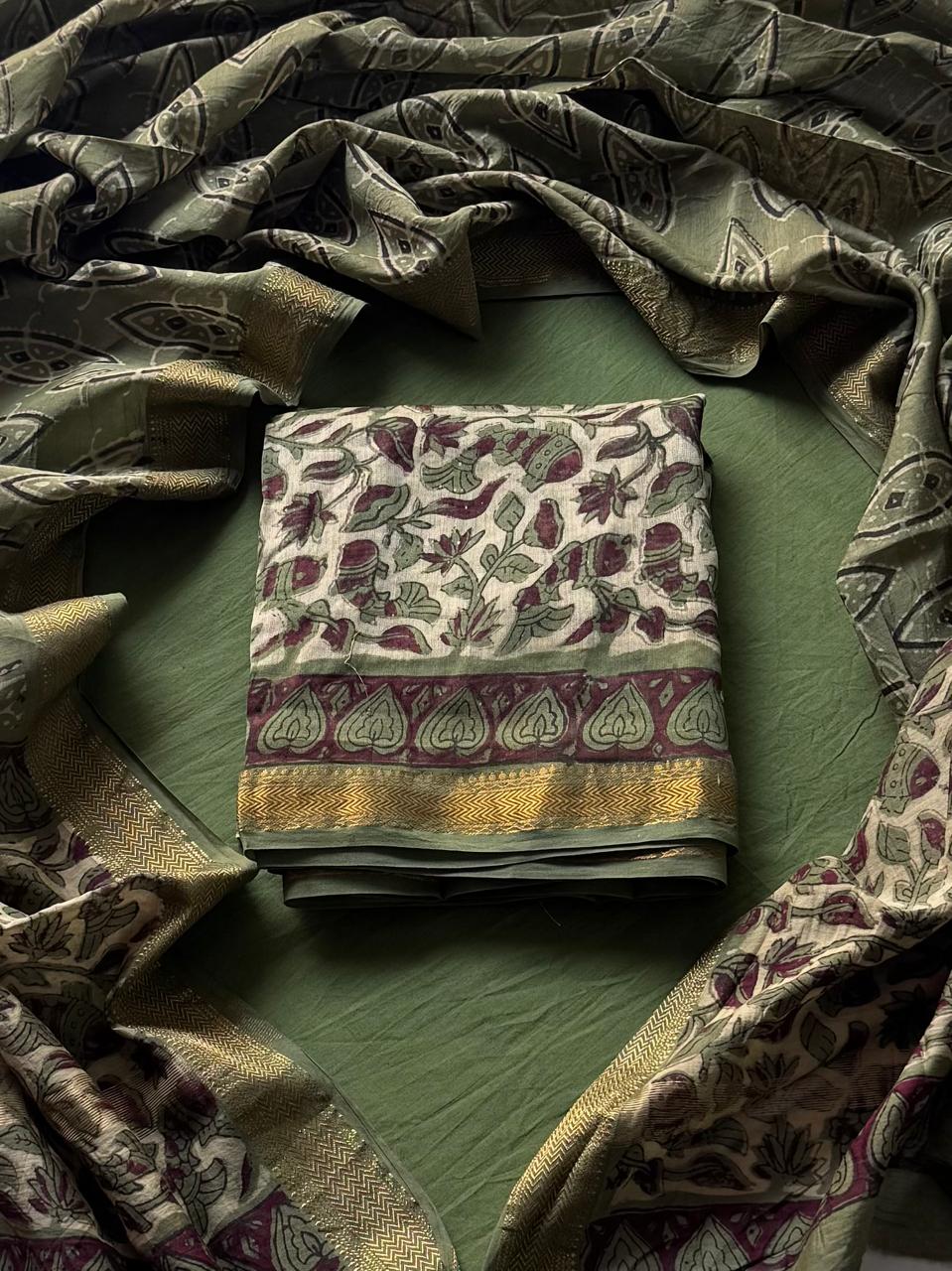 Maheshwari Silk Ajrakh Suits In Vanaspati Pomegranate Peel Dye ( BSAJ10 )