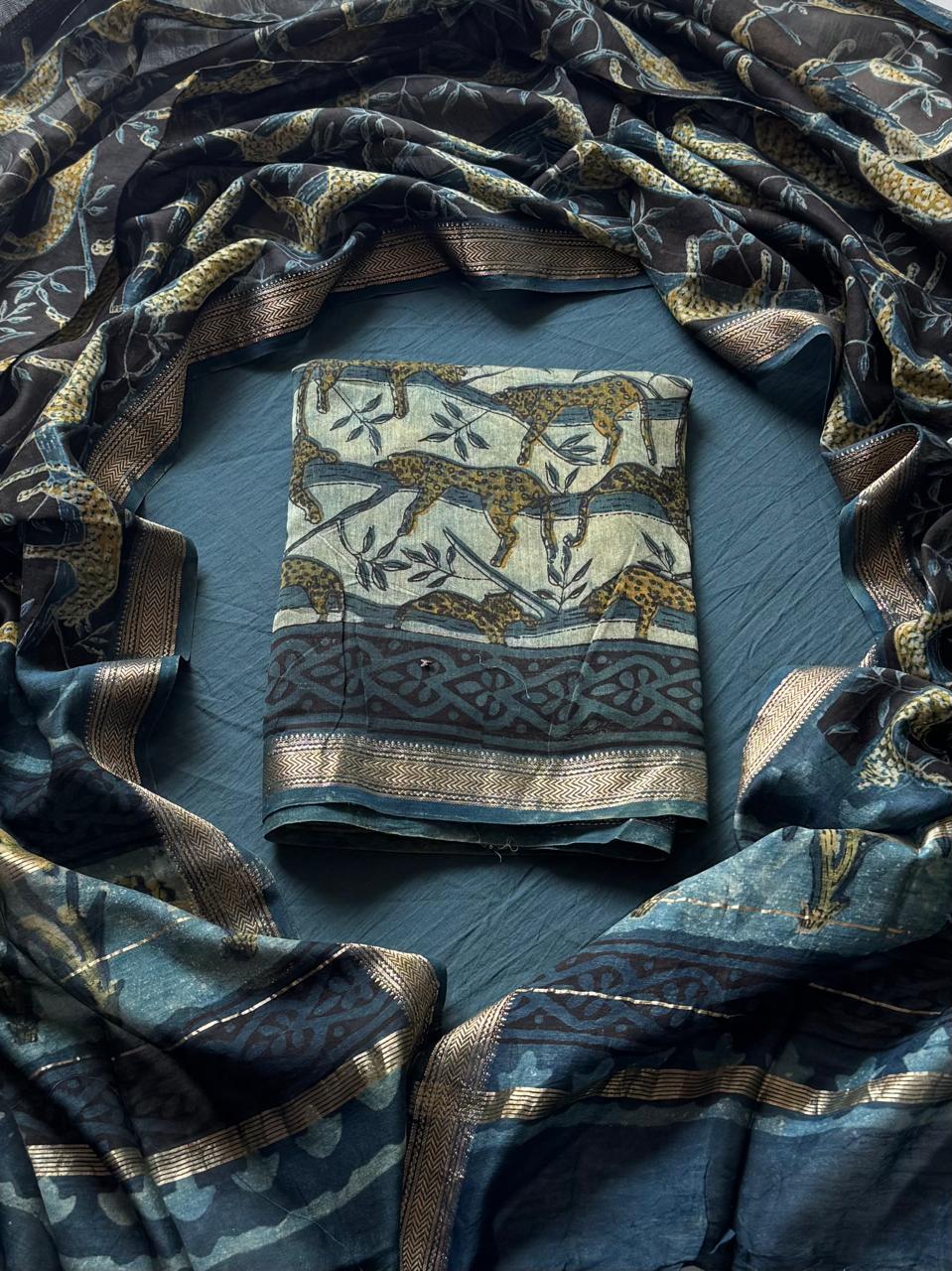 Maheshwari Silk Ajrakh Suits In Vanaspati Pomegranate Peel Dye ( BSAJ18 )