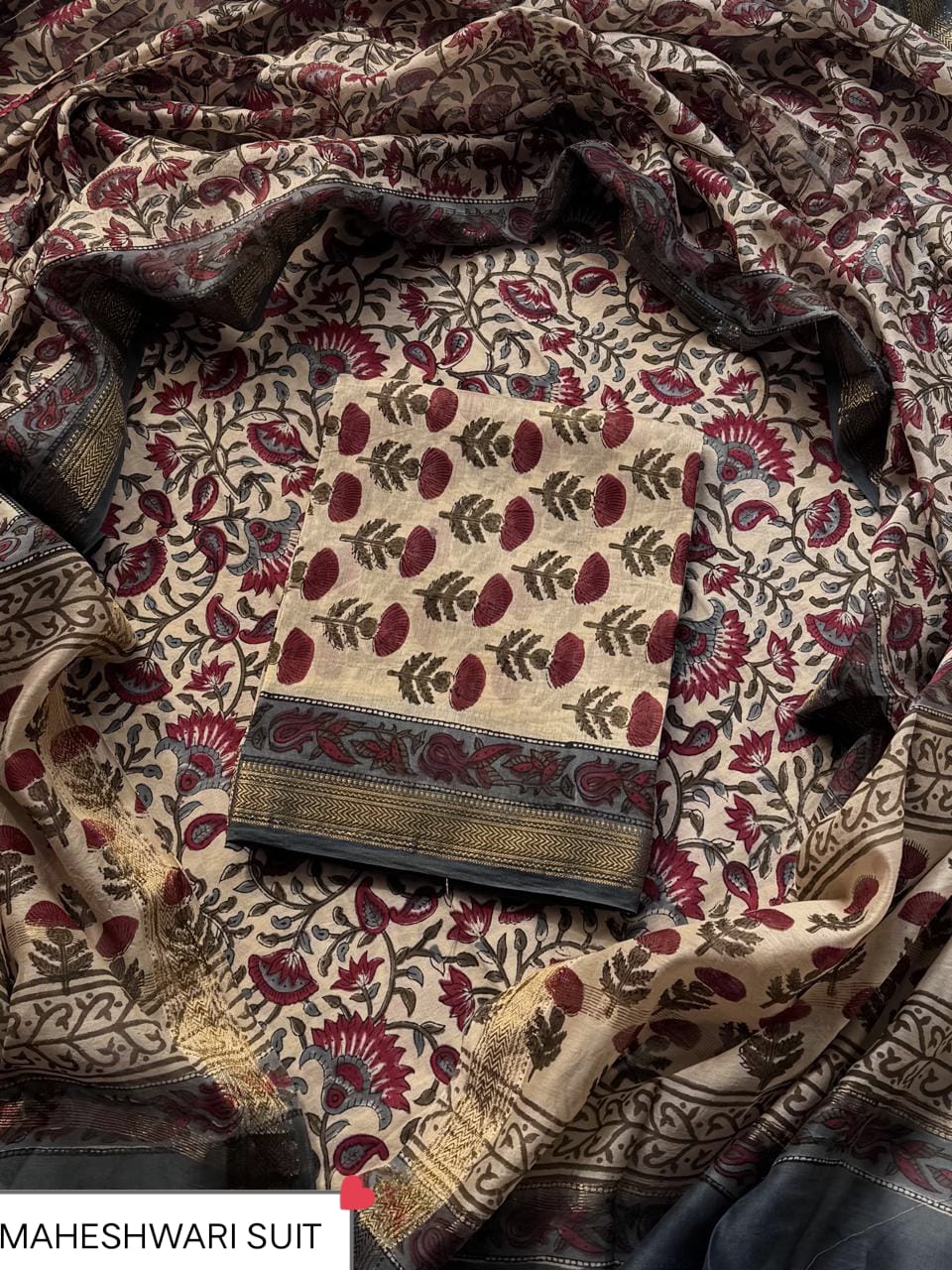 Luxury Bagru Print Maheshwari Unstitched Silk Suit Set (BSMAHMA112)