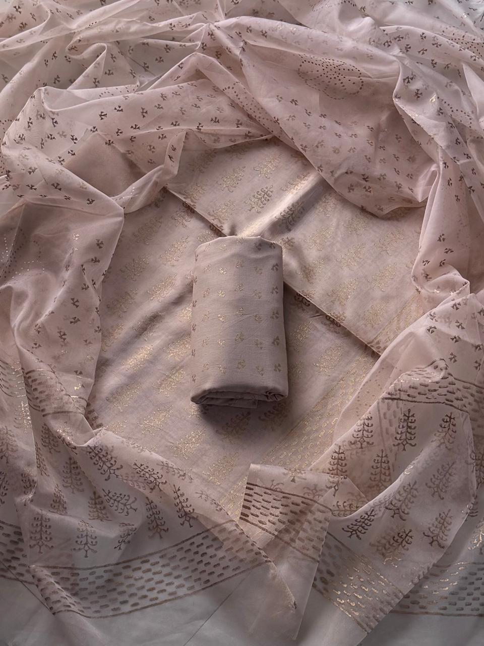 Exclusive Hand Block Gold Print Upada Silk with Organza Dupatta(BSUSCOD01)