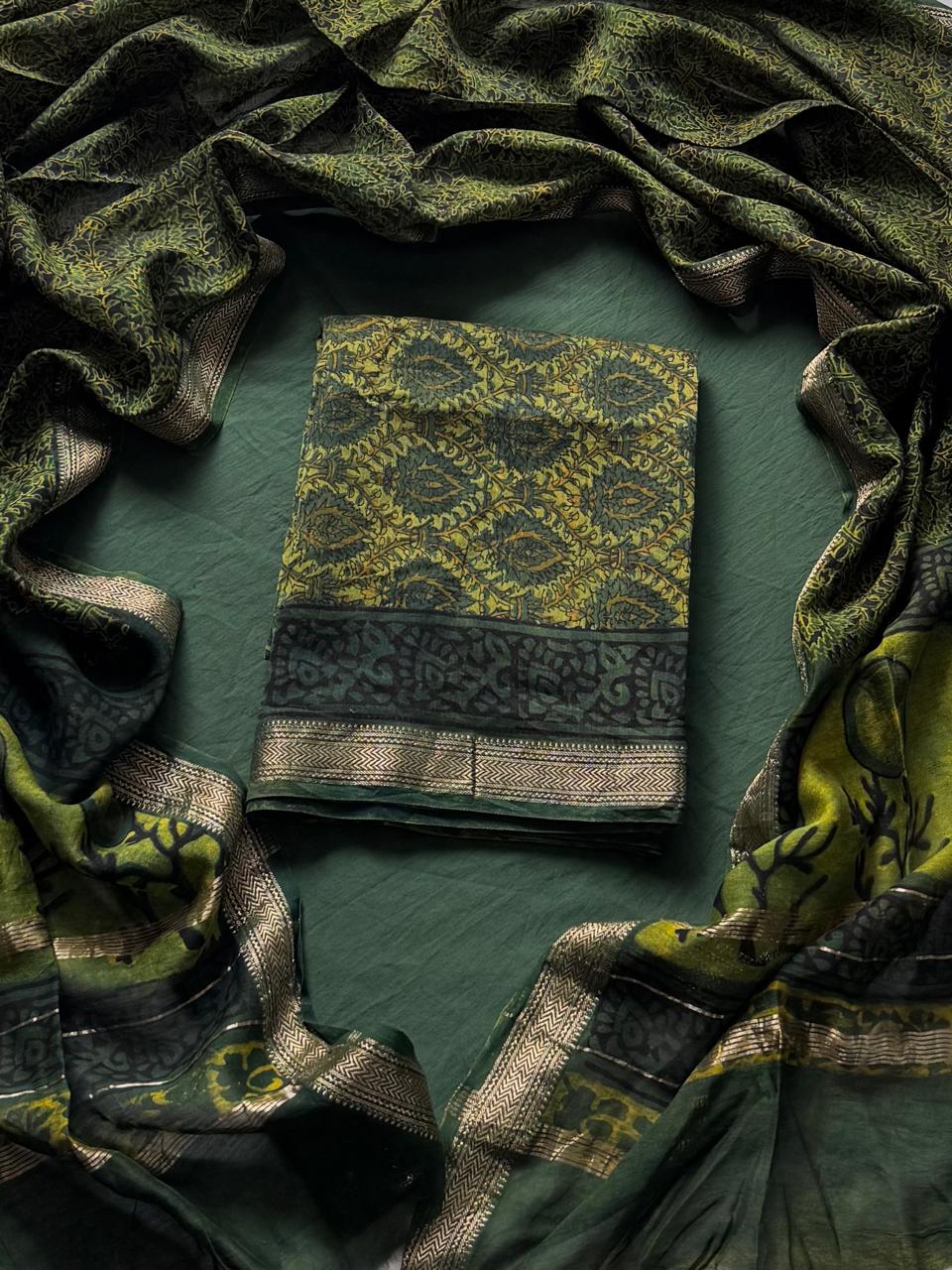 Maheshwari Silk Ajrakh Suits In Vanaspati Pomegranate Peel Dye ( BSAJ25 )