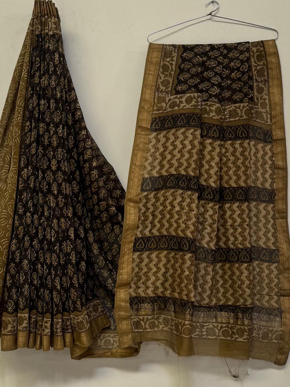 Royal Handcrafted Pomegranate Ajrakh Maheshwari Silk Saree (BSMSAJ03)