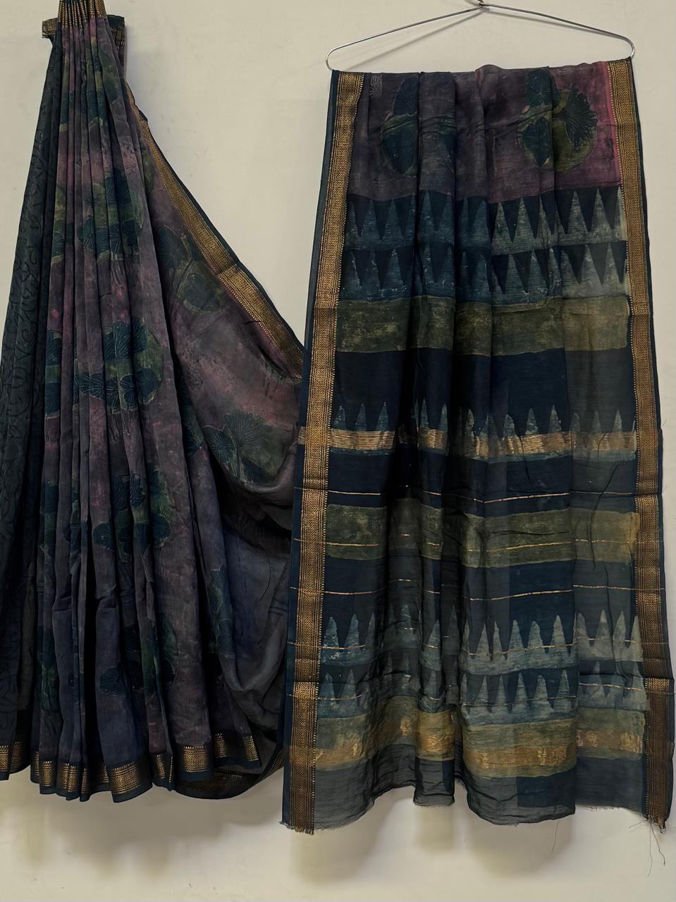 Premium Handcrafted Pomegranate Ajrakh Maheshwari Silk Saree (BSMSAJ10)