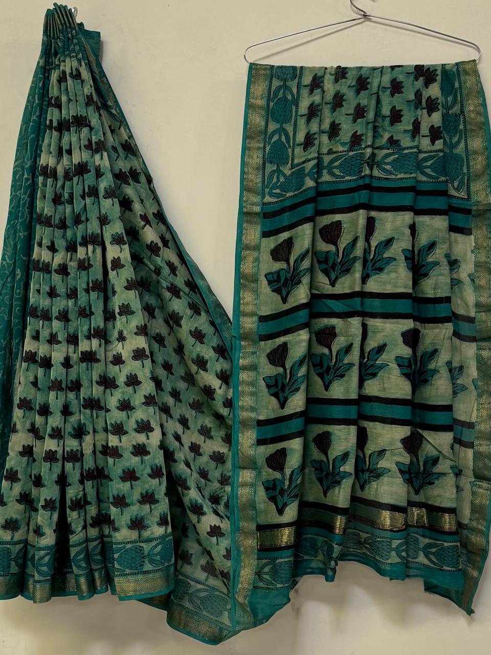 Premium Handcrafted Pomegranate Ajrakh Maheshwari Silk Saree (BSMSAJ14)