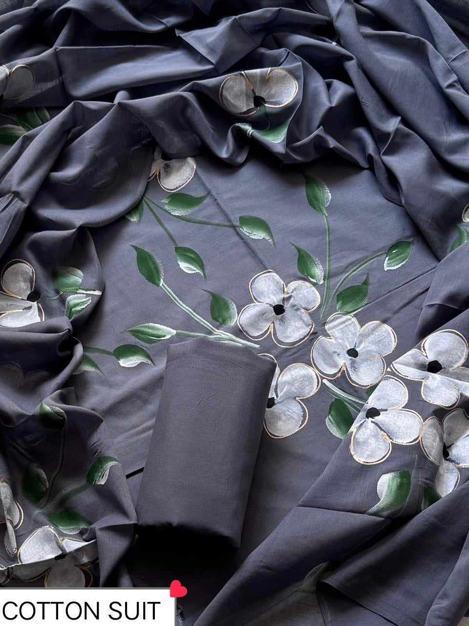 Premium Hand Painted Cotton Suit With Cotton Dupatta (BSCOTMU149)