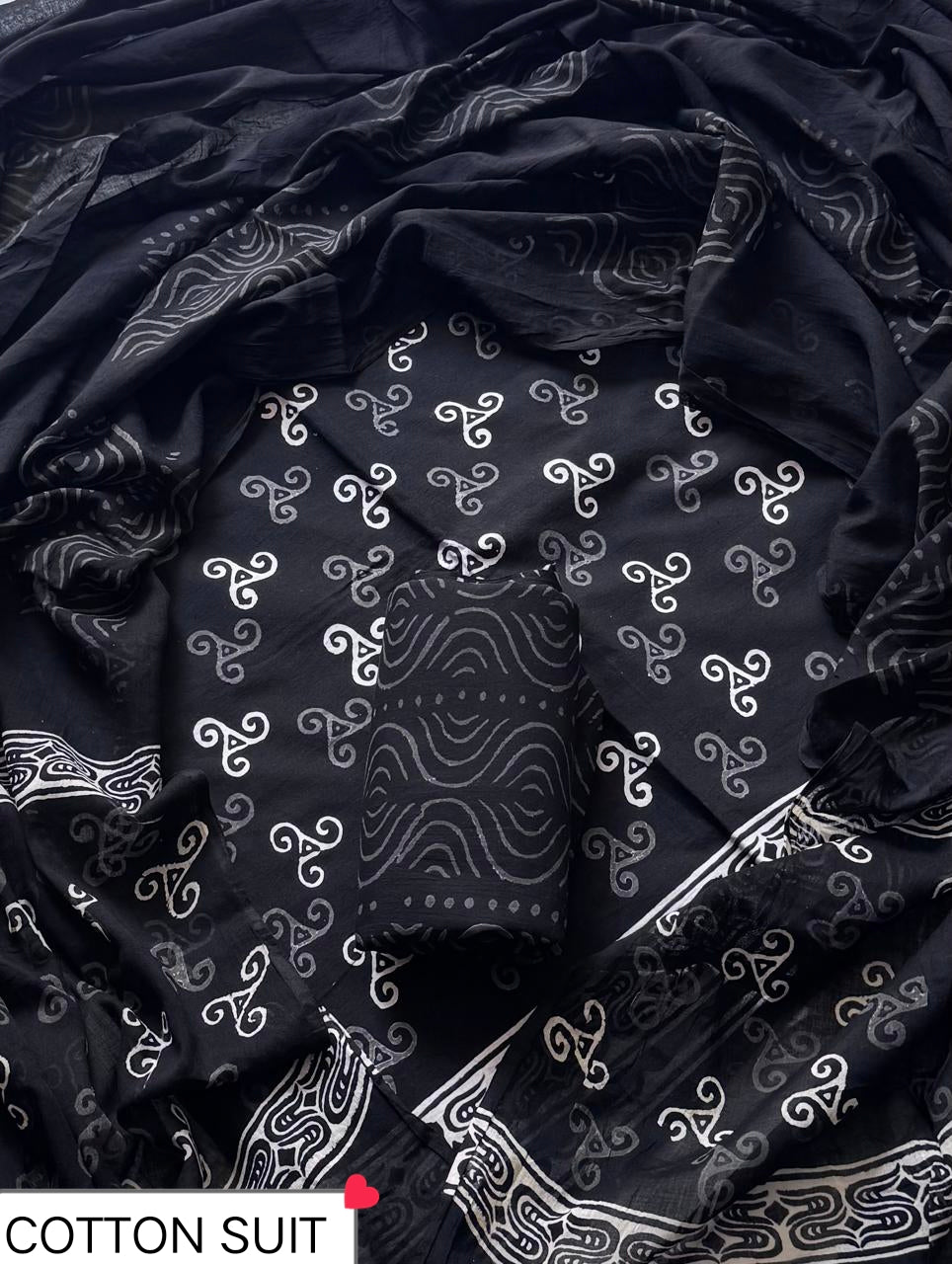 Premium Black and White Cotton Suit With Cotton Dupatta (BSCOTMU148)
