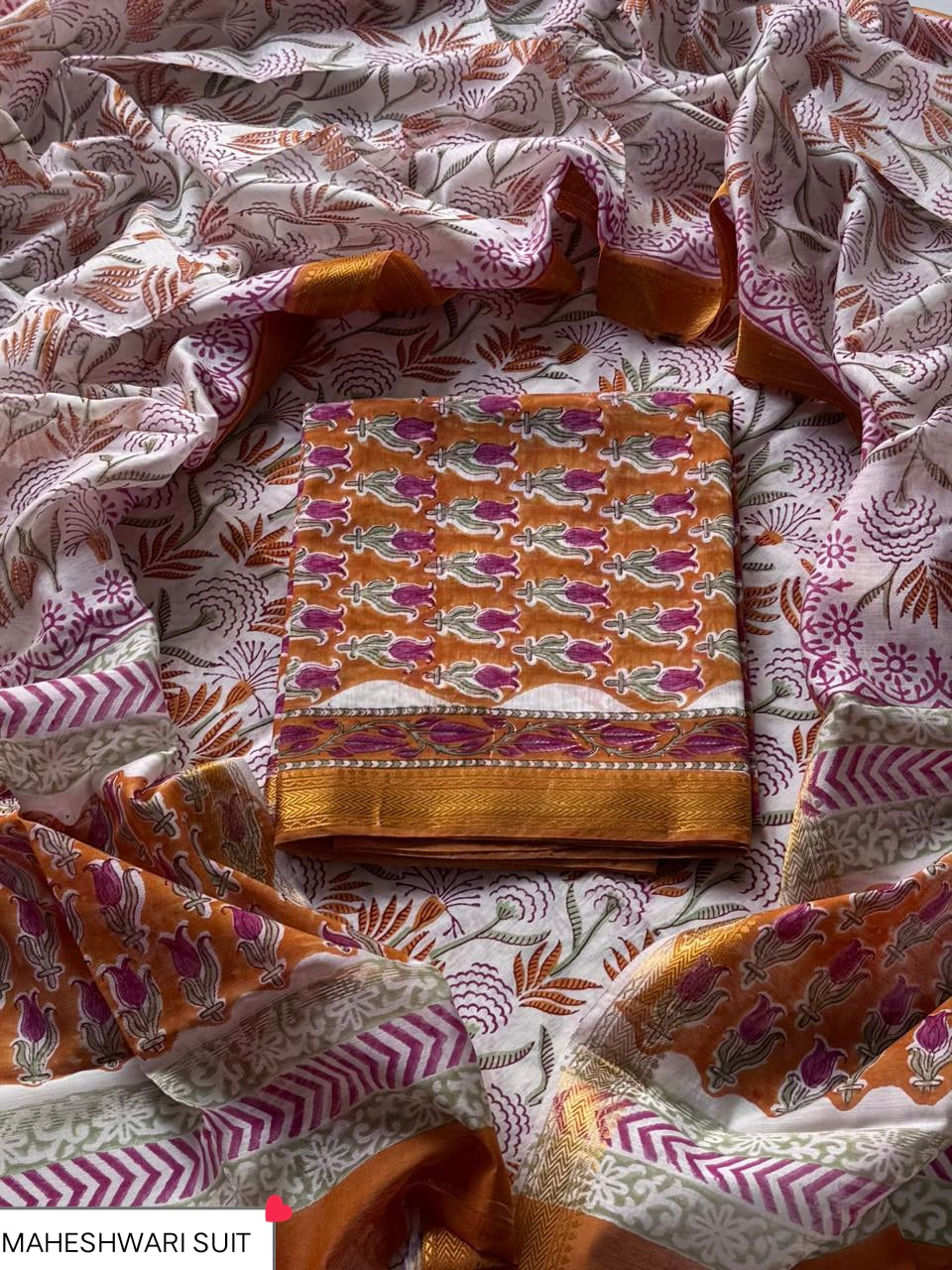 Premium Sanganeri Print Maheshwari Silk Suit (BSMAHMA153)