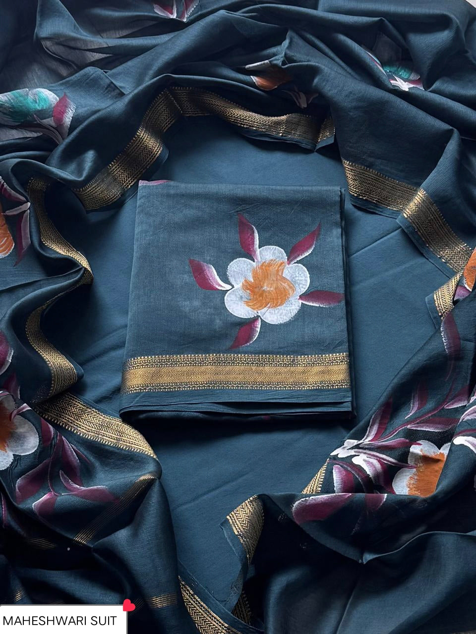 Premium Hand Painted Maheshwari Silk Suit (BSMAHMA151)