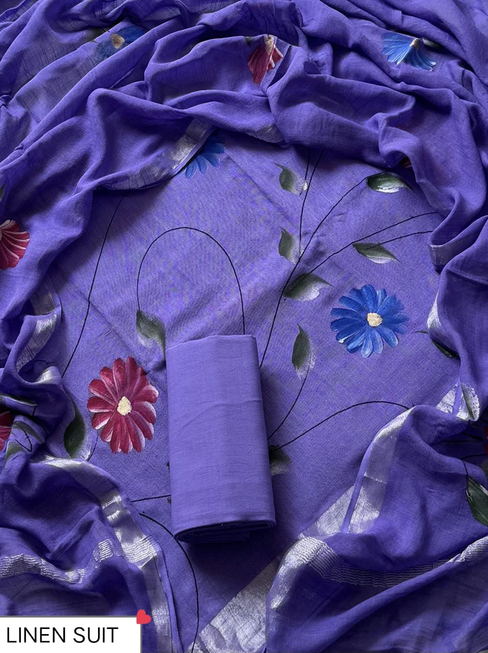 Traditional Hand Painted Linen Suit With Linen Dupatta (BSLID54)