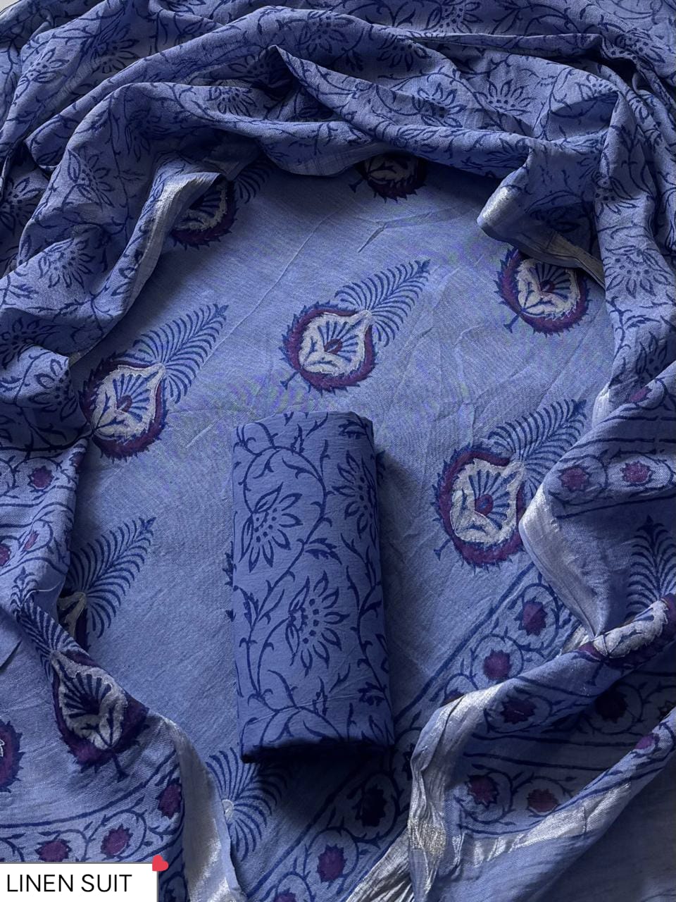 Traditional Sanganeri Printed Linen Suit With Linen Dupatta (BSLID59)