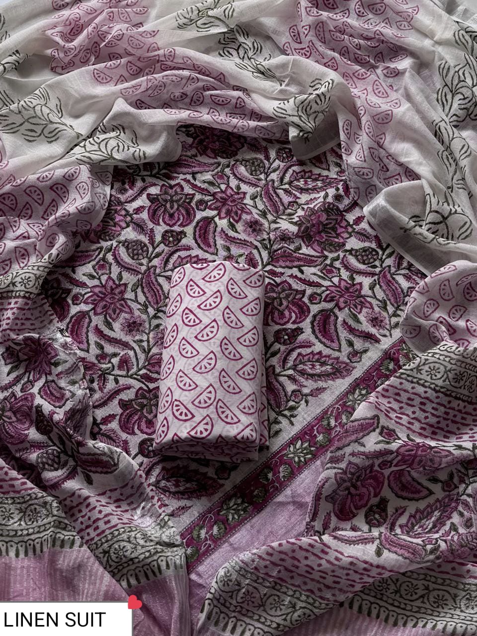 Traditional Sanganeri Printed Linen Suit With Linen Dupatta (BSLID63)