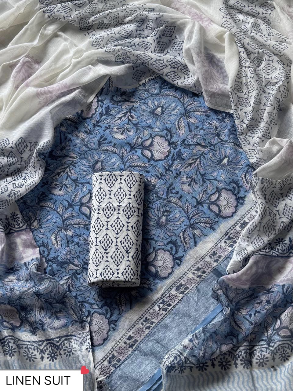 Traditional Sanganeri Printed Linen Suit With Linen Dupatta (BSLID65)