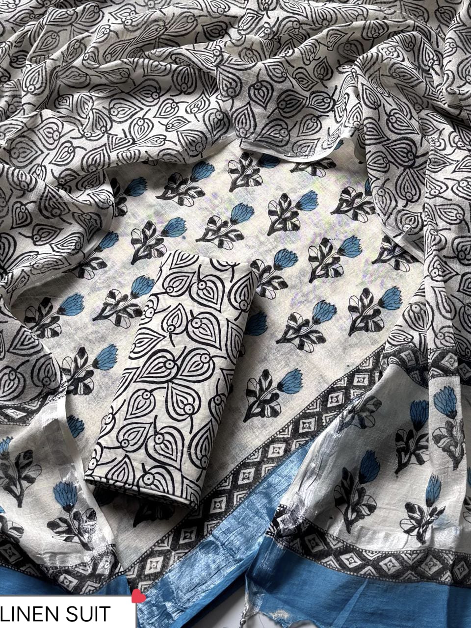 Traditional Sanganeri Printed Linen Suit With Linen Dupatta (BSLID68)