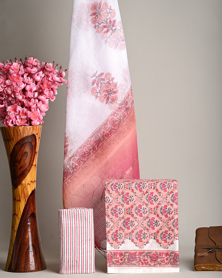 Hand Block Print Fabric, Cotton Suit With Kota Doria Dupatta