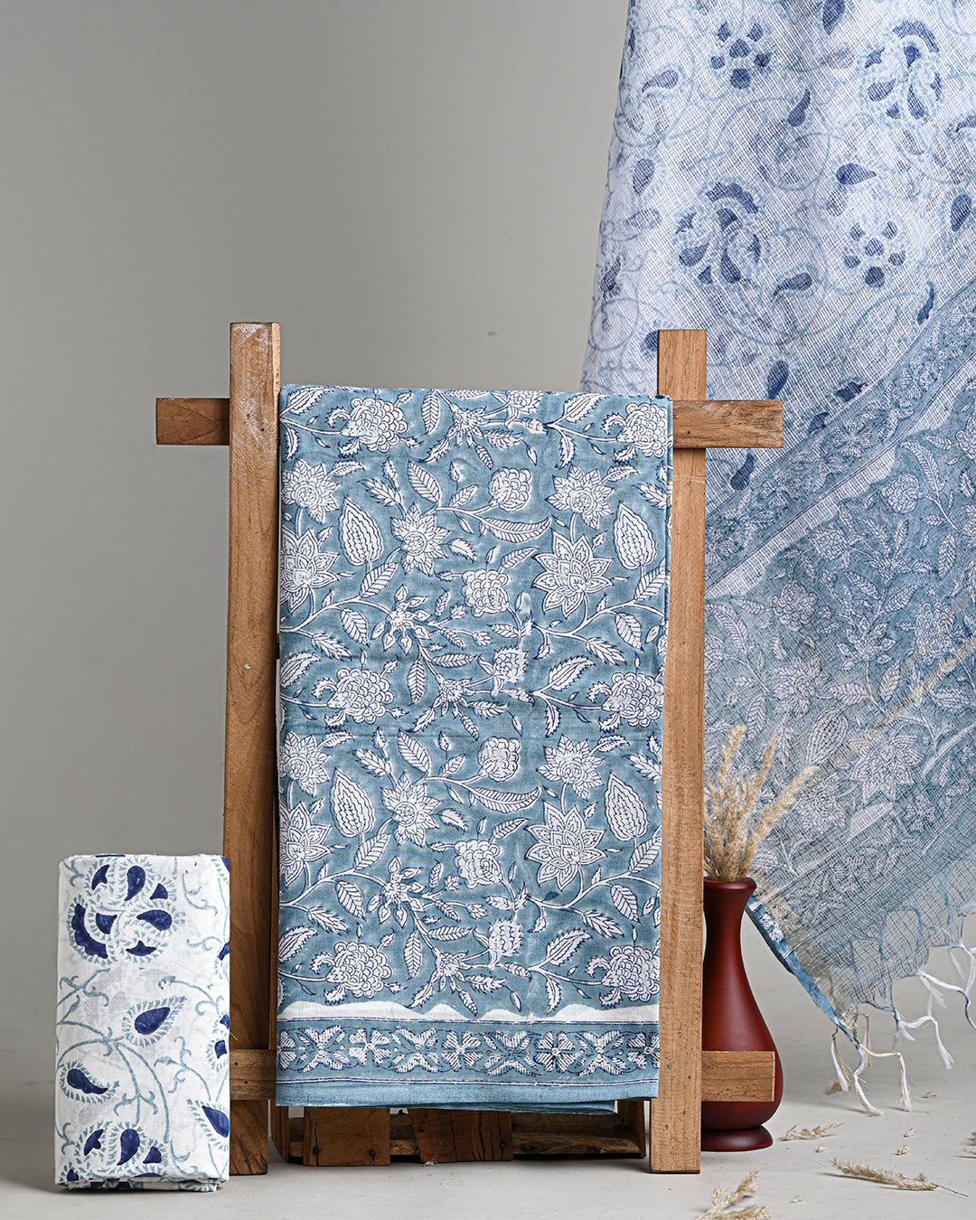 Hand Block Print Fabric, Cotton Suit With Kota Doria Dupatta